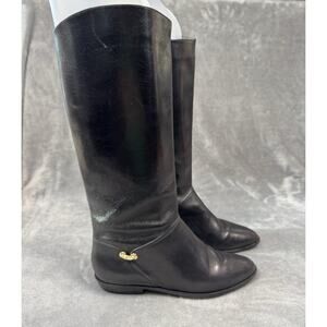 1980/90s Vintage Etienne Aigner Black Leather Tall Riding Boots Flat Women’s 8